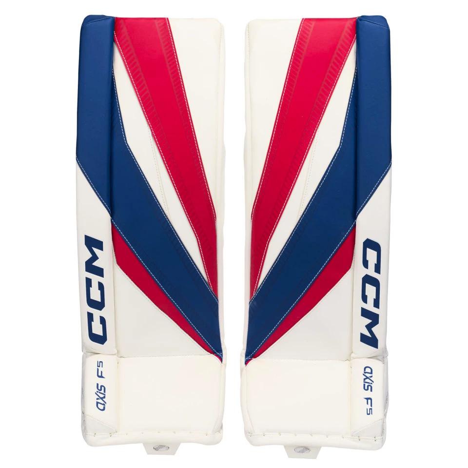 Beenbeschermers CCM Axis F5 White/Red/Blue Junior 26 + 1 inch