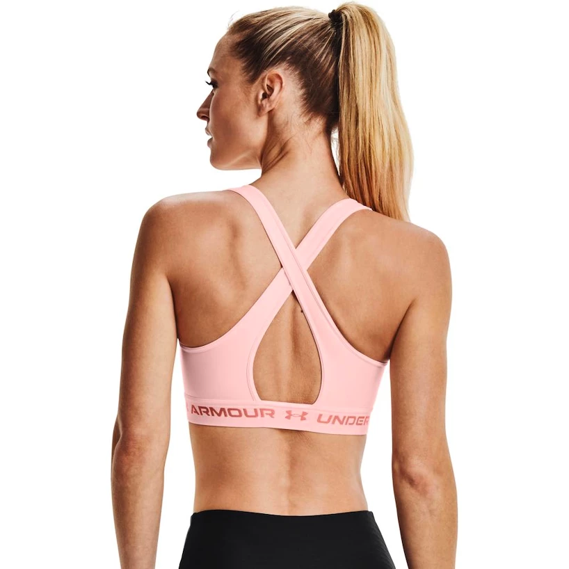Dames bh Under Armour  Mid Keyhole Bra pink Beta Tint S