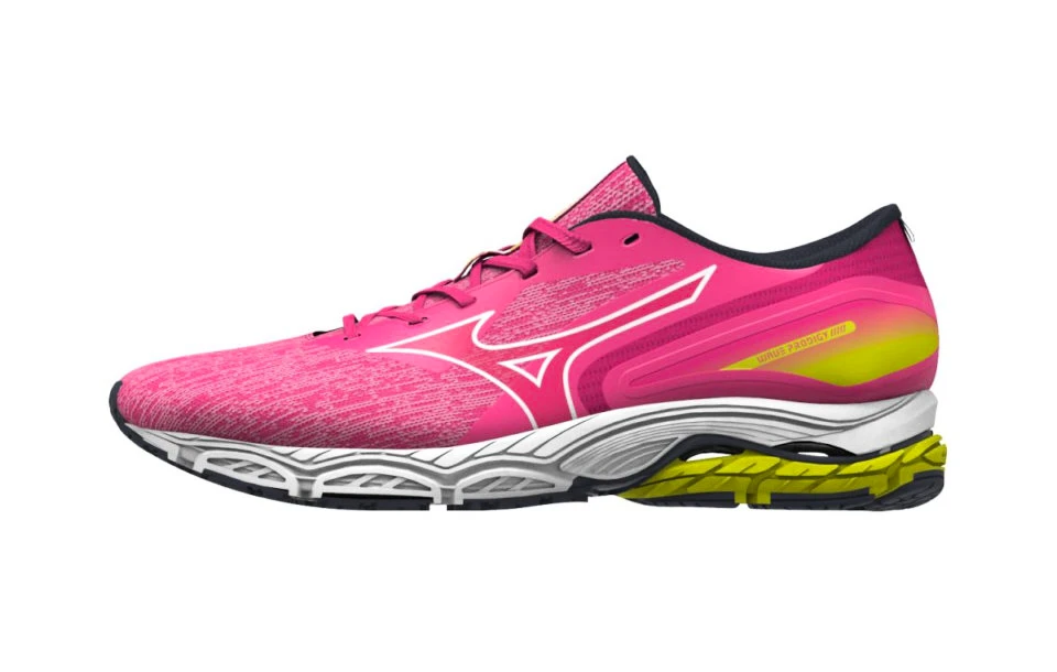 Dames hardloopschoenen Mizuno  Wave Prodigy 5 Vivid Pink/Snow White/Sulphur Spring  UK 7