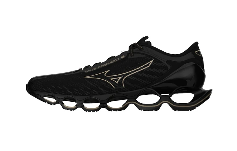 Dames hardloopschoenen Mizuno Wave Prophecy Wave Prophecy 12 Black/GE Gold  UK 5,5