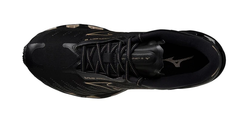Dames hardloopschoenen Mizuno Wave Prophecy Wave Prophecy 12 Black/GE Gold  UK 5,5