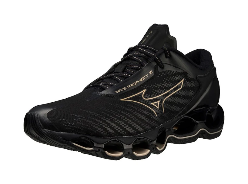 Dames hardloopschoenen Mizuno Wave Prophecy Wave Prophecy 12 Black/GE Gold  UK 5,5