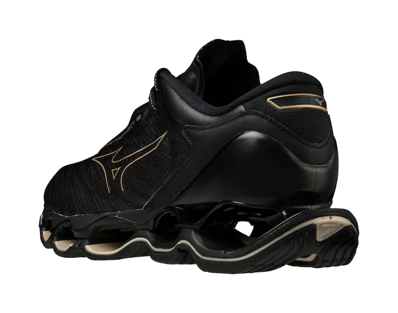 Dames hardloopschoenen Mizuno Wave Prophecy Wave Prophecy 12 Black/GE Gold  UK 5,5