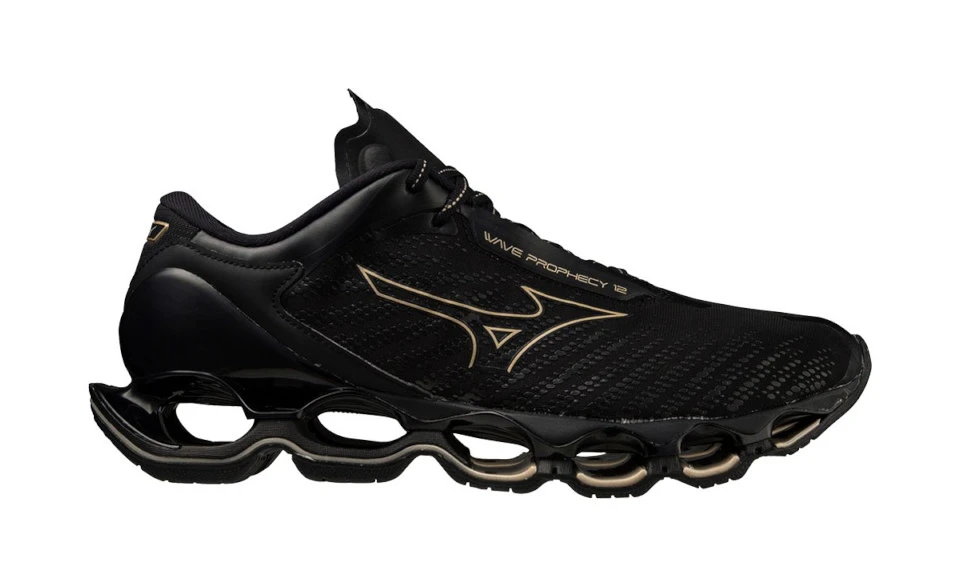 Dames hardloopschoenen Mizuno Wave Prophecy Wave Prophecy 12 Black/GE Gold  UK 5,5
