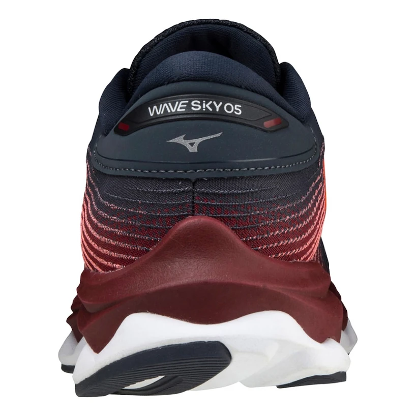 Dames hardloopschoenen Mizuno  Wave Sky Wave Sky 5 / India Ink / Living Coral / Pomegranite  UK 5,5