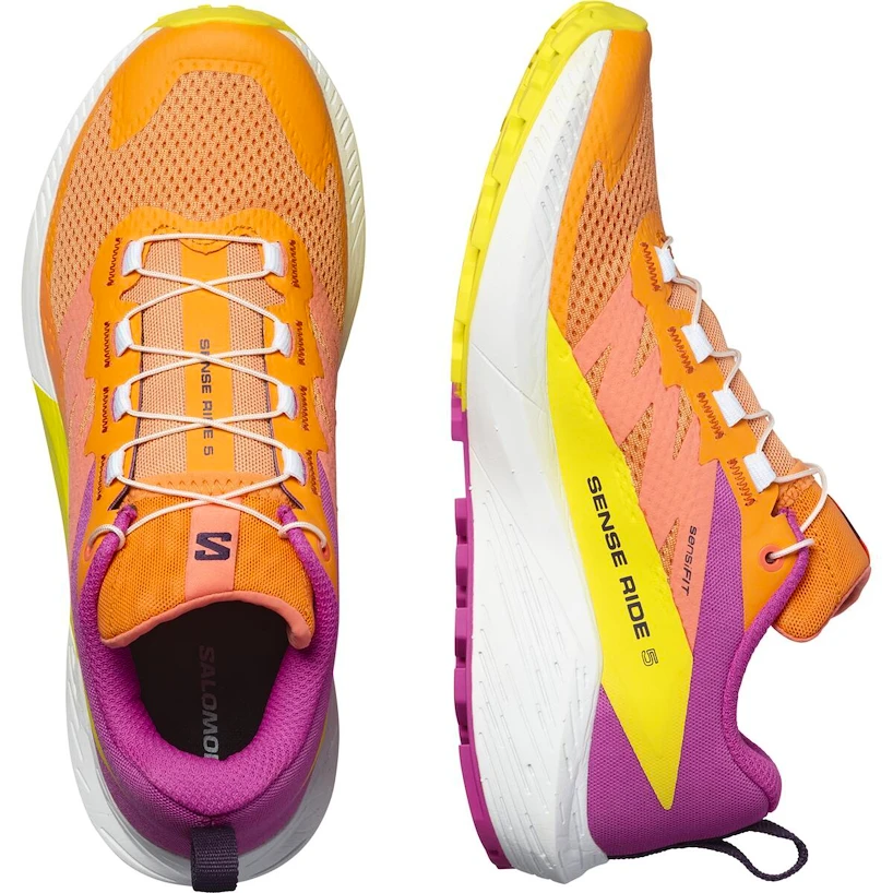 Dames hardloopschoenen Salomon Sense Ride 5 Bird Of Paradise / White / Sulphur Spring