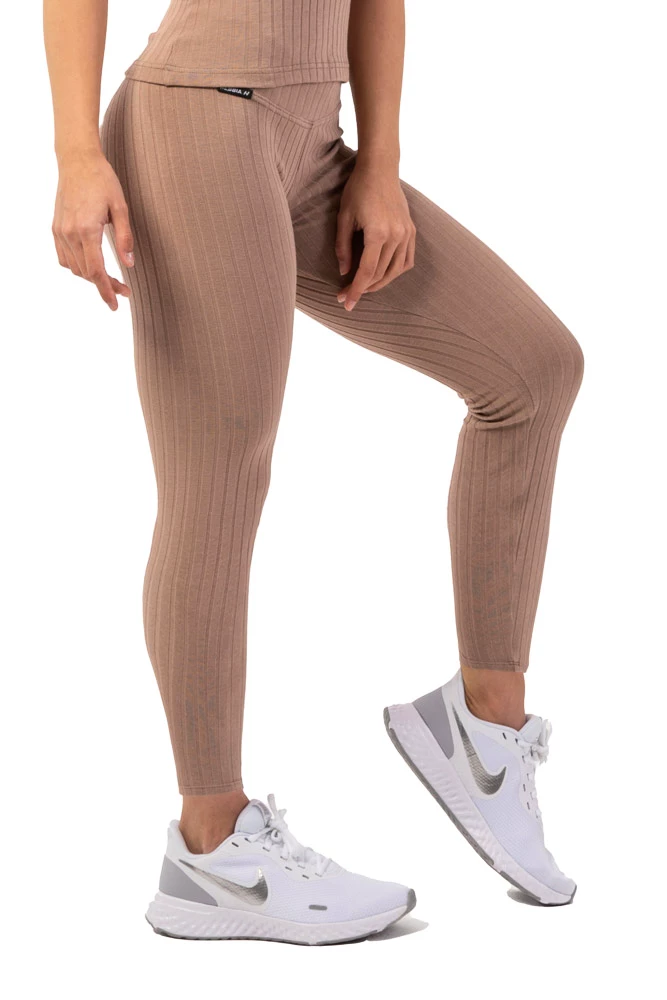 Dames legging Nebbia  Organic Cotton Ribbed High Waist Leggings 405 brown