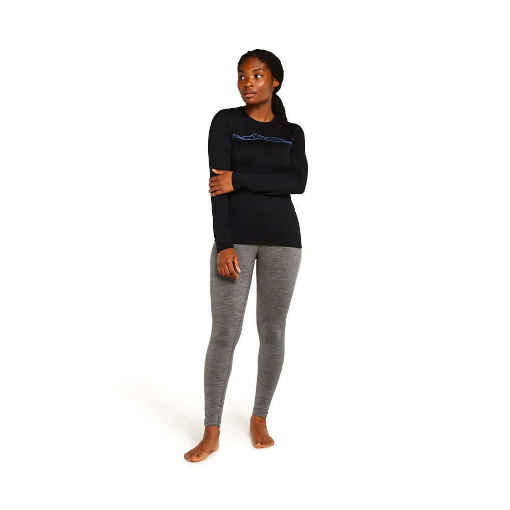 Dames T-shirt Icebreaker Merino 200 Oasis LS Crewe Mountain Pulse Black