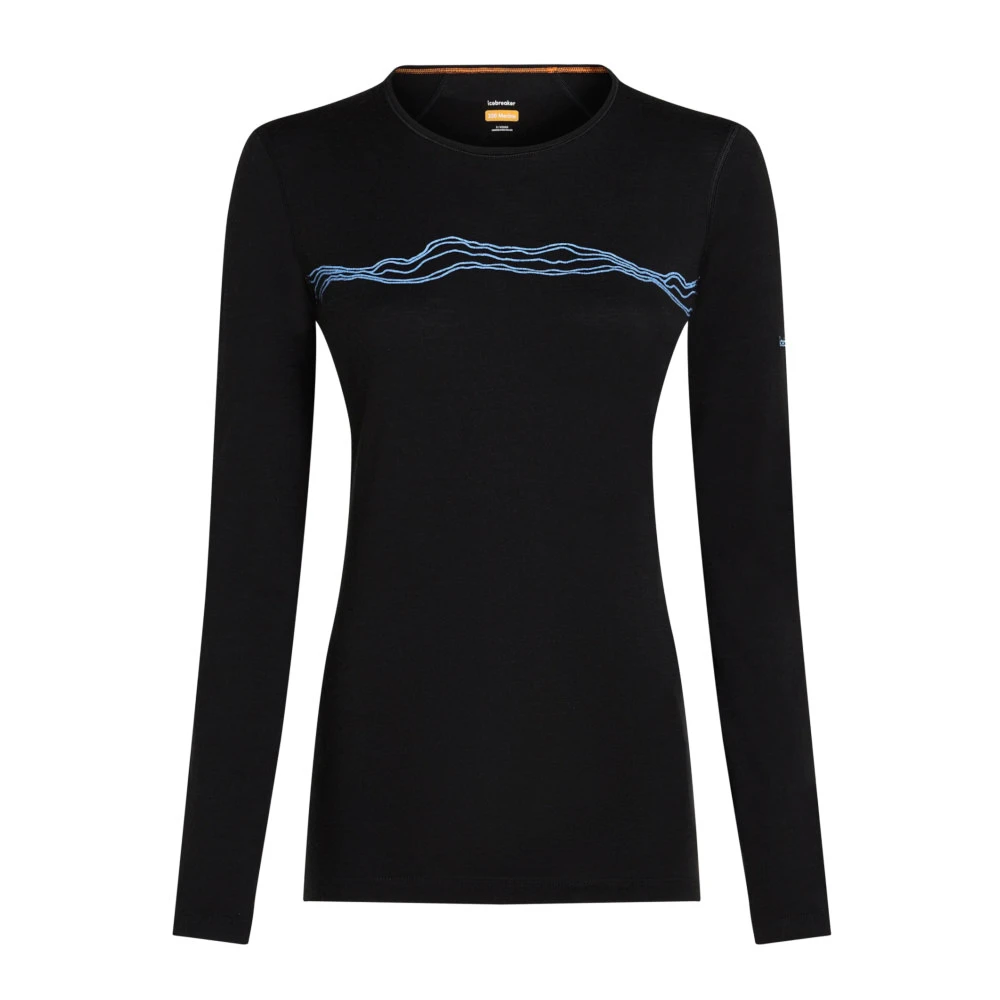 Dames T-shirt Icebreaker Merino 200 Oasis LS Crewe Mountain Pulse Black