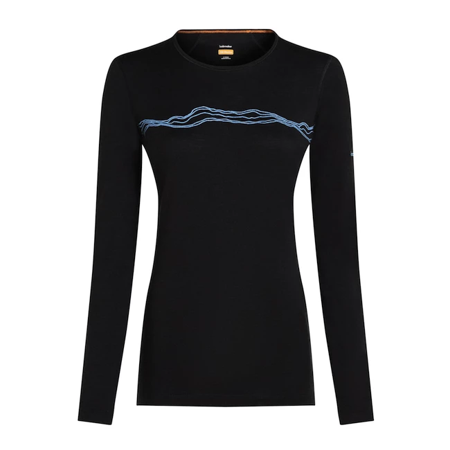 Dames T-shirt Icebreaker Merino 200 Oasis LS Crewe Mountain Pulse Black