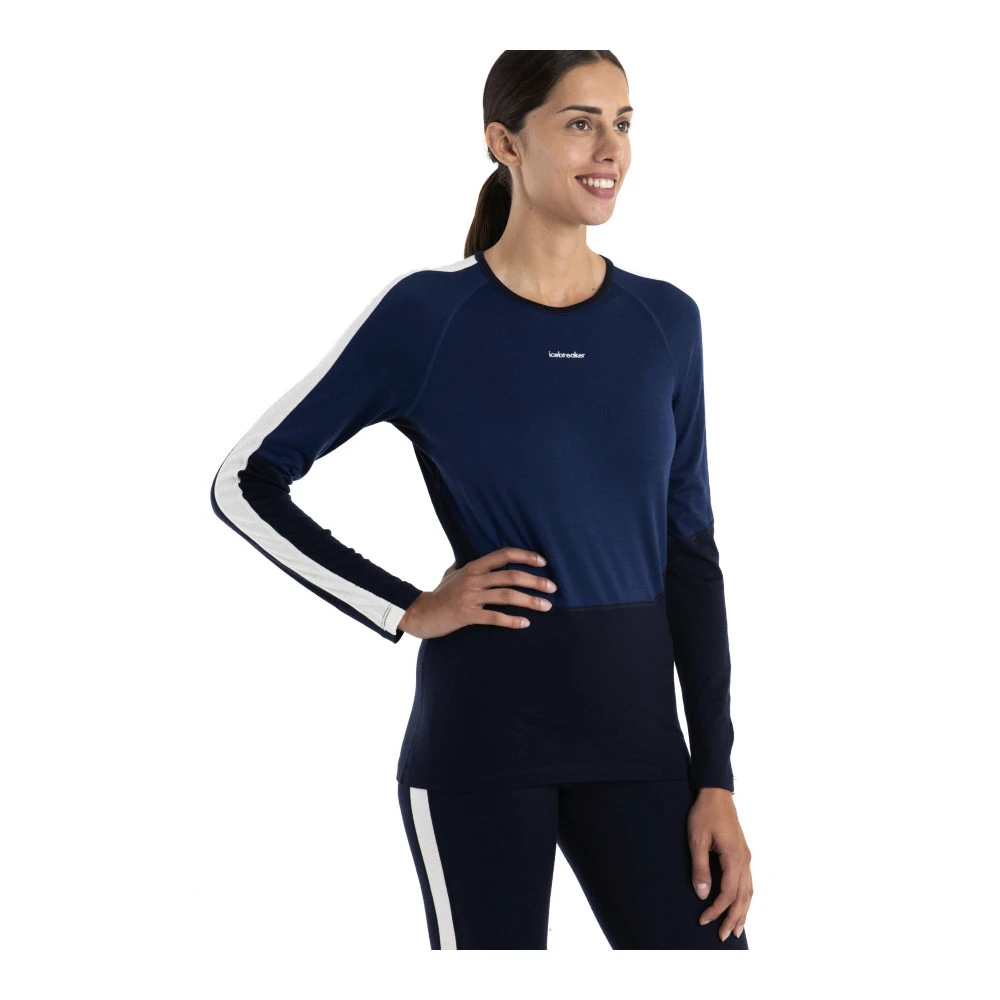Dames T-shirt Icebreaker Merino 200 Sonebula LS Crewe Mid Navy/Royal Navy/Snow/Cb