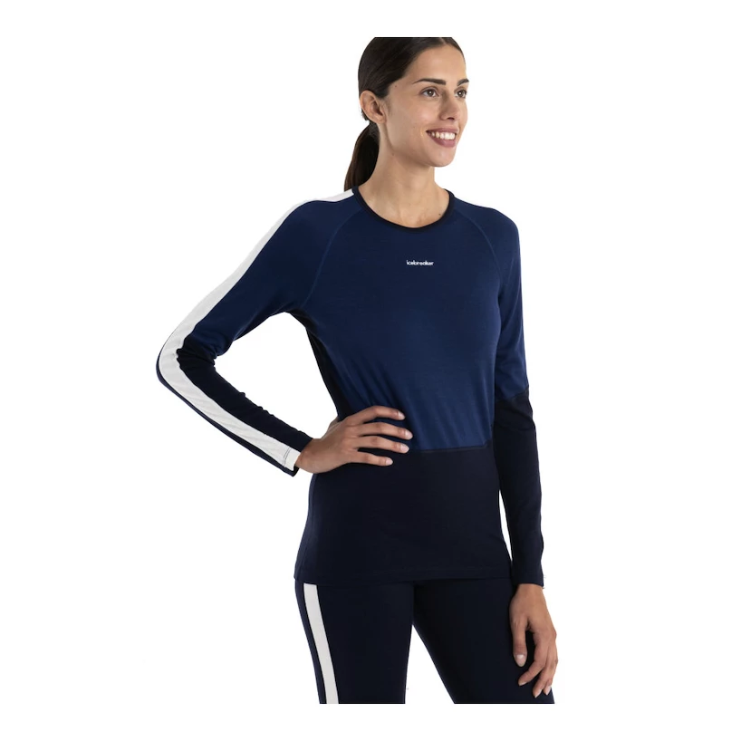 Dames T-shirt Icebreaker Merino 200 Sonebula LS Crewe Mid Navy/Royal Navy/Snow/Cb