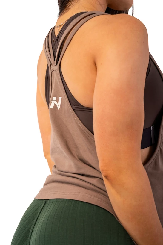 Damestop Nebbia  Sleeveless Loose Cross Back Tank Top "Feeling Good" 419 Brown