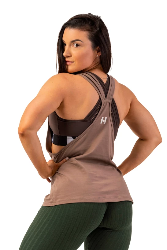 Damestop Nebbia  Sleeveless Loose Cross Back Tank Top "Feeling Good" 419 Brown