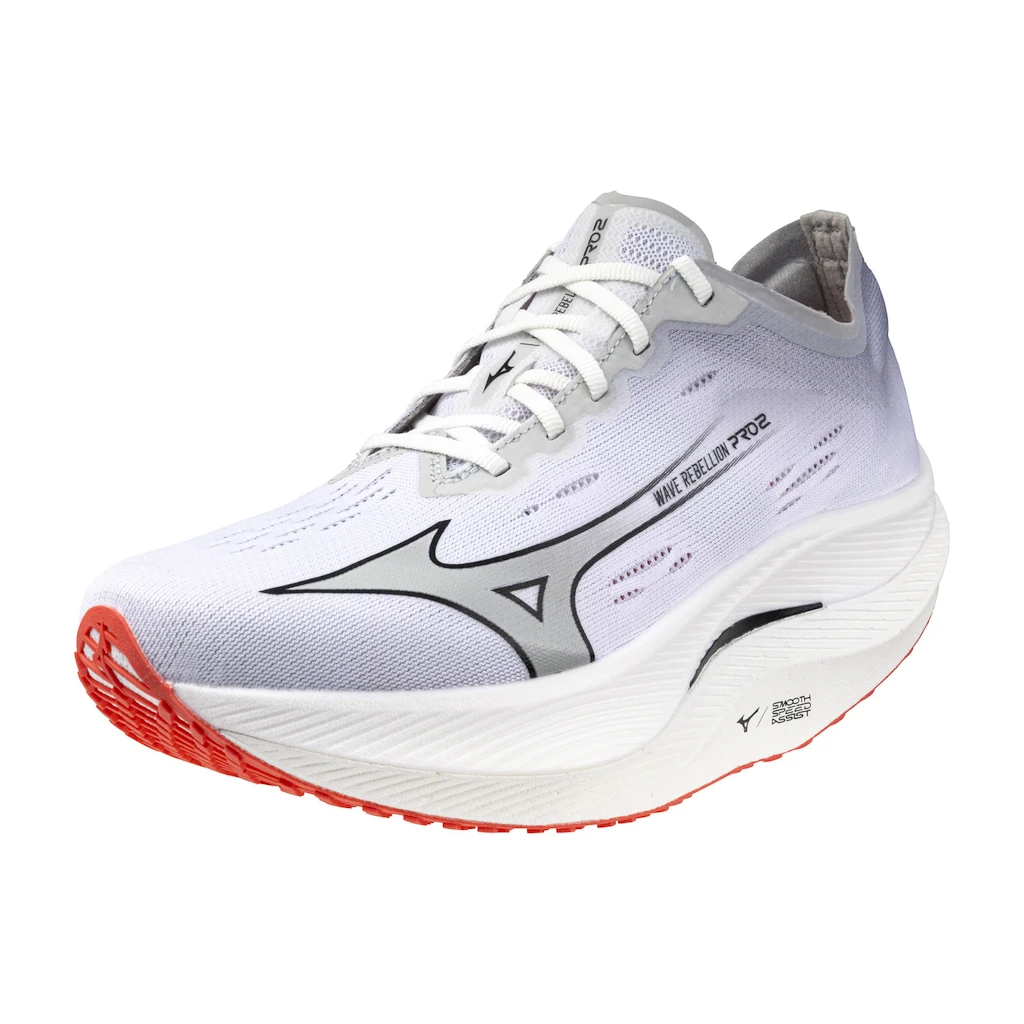 Heren hardloopschoenen Mizuno Wave Rebellion Pro 2 White/Harbor Mist/Cayenne