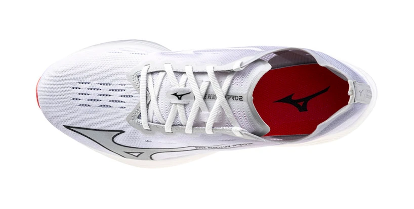 Heren hardloopschoenen Mizuno Wave Rebellion Pro 2 White/Harbor Mist/Cayenne  UK 6