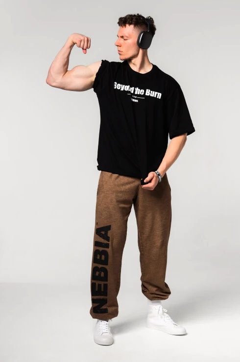 Heren joggingbroek Nebbia  Washed-off Gym Sweatpants Baggy Style GYM BRO 373 Ligth Brown