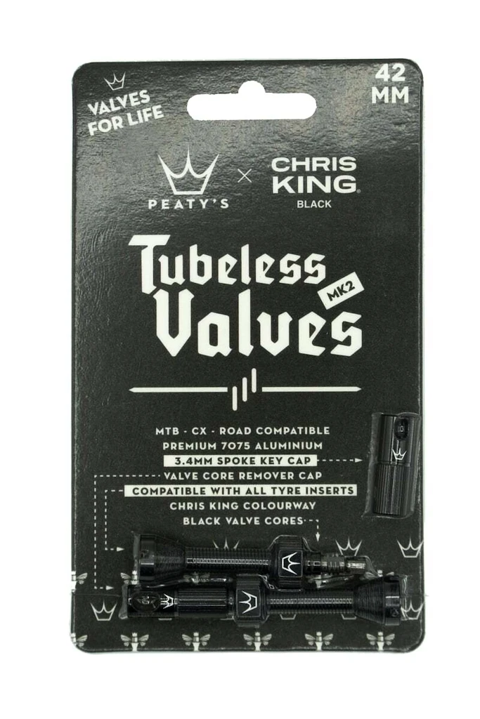 Tubeless ventiel PEATY'S  X chris king (mk2) black tubeless valves 42mm (ptv2-42-blk-12)