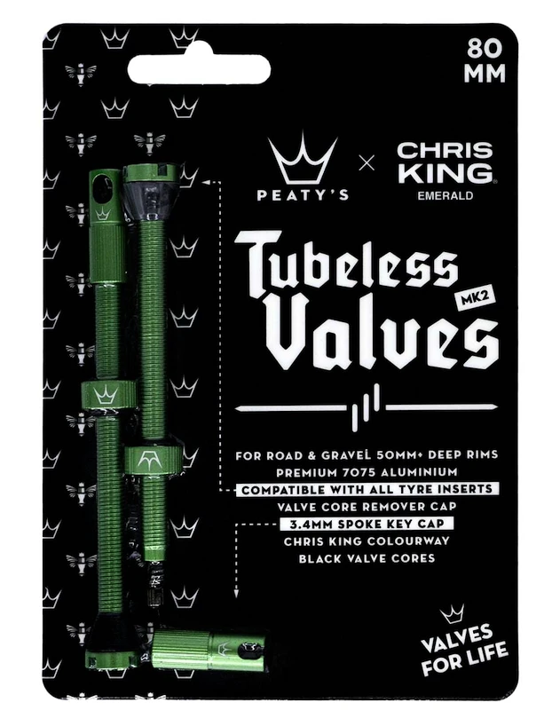 Tubeless ventiel PEATY'S  X chris king (mk2) emerald tubeless valves - 80mm (ptv2-80-emr-12)