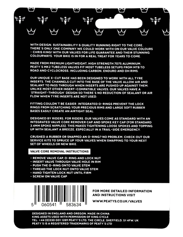 Tubeless ventiel PEATY'S  X chris king (mk2) emerald tubeless valves - 80mm (ptv2-80-emr-12)
