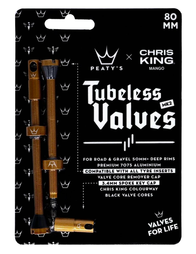 Tubeless ventiel PEATY'S  X chris king (mk2) mango tubeless valves - 80mm (ptv2-80-mng-12)
