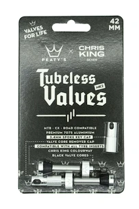 Tubeless ventiel PEATY'S  X chris king (mk2) silver tubeless valves 42mm (ptv2-42-sil-12)