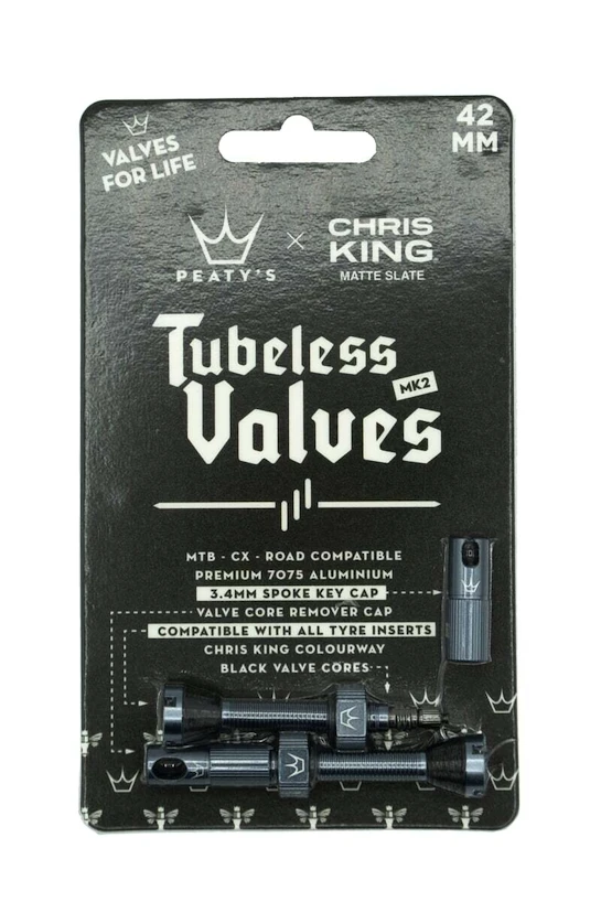 Tubeless ventiel PEATY'S  X chris king (mk2) slate tubeless valves 42mm (ptv2-42-slt-12)