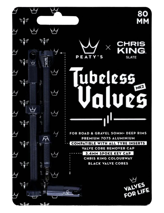 Tubeless ventiel PEATY'S  X chris king (mk2) slate tubeless valves - 80mm (ptv2-80-slt-12)