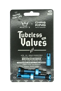 Tubeless ventiel PEATY'S  X chris king (mk2) turquoise tubeless valves 42mm (ptv2-42-trq-12)